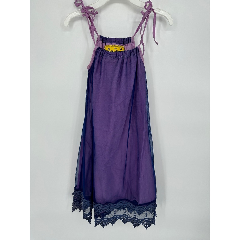 Peace of Cake Girls Purple Mesh Overlay Lace Trim Tie Strap Dress Size XL 12-14